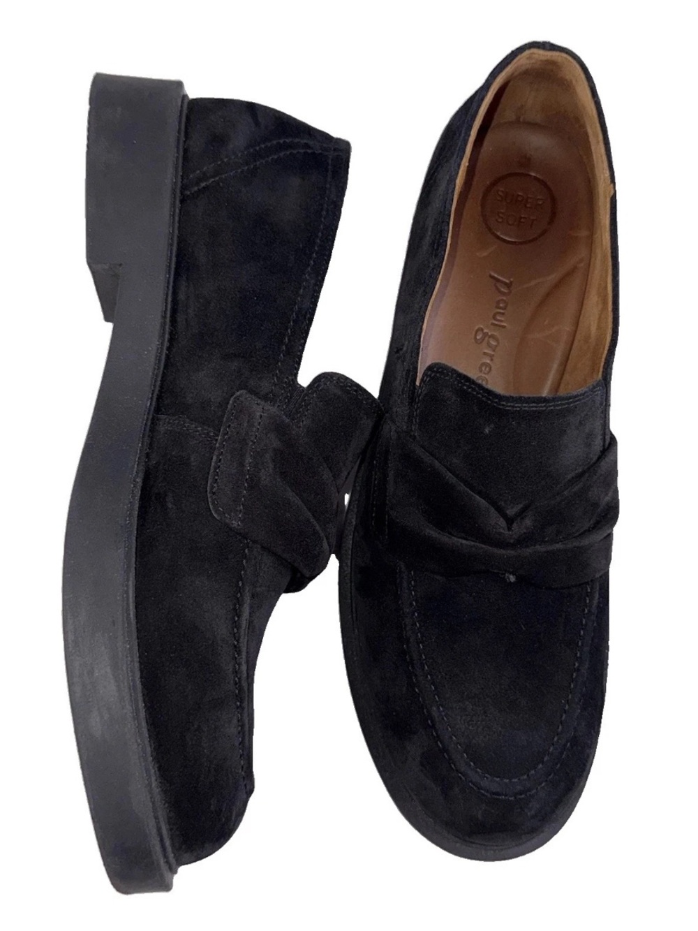 Paul Green US 7.5 Woman’s Sadie Loafers Slip On Shoes Black Suede Perfect! EUC